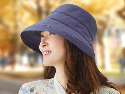 予約　年中かぶれるＵＶデニム調帽子　ネイビー写真