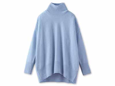 予約　アワユキウール　ハイネックプルオーバー（サックスブルー）写真