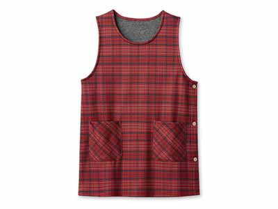 予約　軽くてあったかチュニックエプロン（レッドチェック）ＬＬ−3Ｌ写真