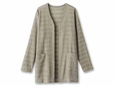 予約　透かし編みのひやさらエアリーカーディガン　グレージュ　Ｌ写真