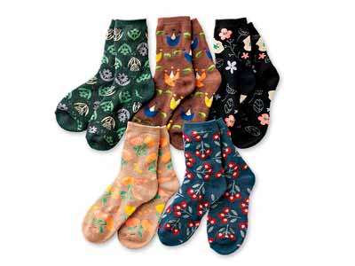 予約　あったかパイルソックス北欧花柄5足組写真