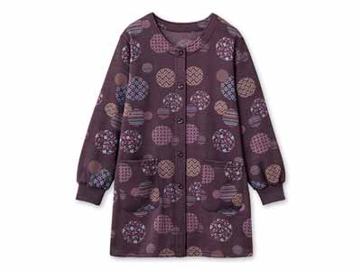 予約　和柄ロング丈かっぽう着（まり柄ワイン）ＬＬ−3Ｌ写真