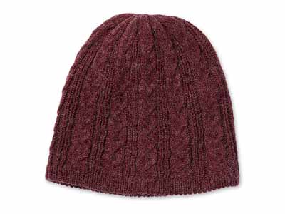 予約　内側シルク2重編みあったか帽子　エンジ写真