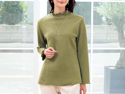 予約　ｅｃｌａＴ　ｓｔｙｌｅ　綿100％微起毛　メロータートルプルオーバー　オリーブ　ＬＬ写真