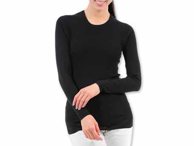 予約　シルク　リブニット丸首ラグラン袖　ブラック　Ｍ−Ｌ写真