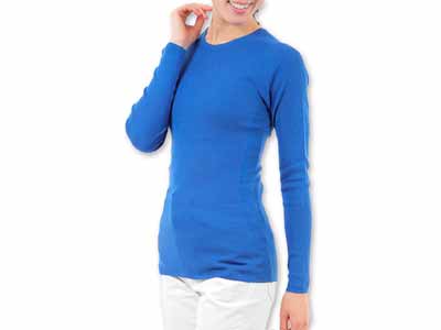 予約　シルク　リブニット丸首ラグラン袖　ロイヤルブルー　Ｌ−ＬＬ写真