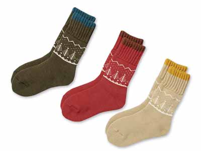 予約　裏起毛パイルびよ〜ん丈長フォークロア柄ソックス写真