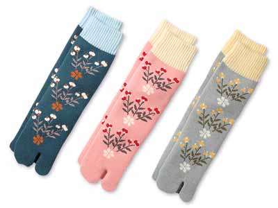 予約　裏起毛パイルびよ〜ん花柄タビソックス写真