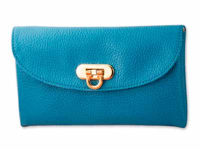 予約　牛革コンパクト長財布　ブルー写真