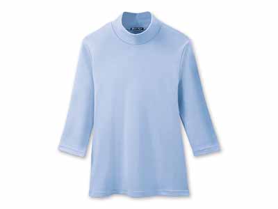 予約　まるで木陰の7分袖ハイネックシャツ　サックス　3Ｌ写真