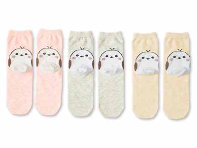 予約　日本製　内側シルク2層シマエナガソックス写真