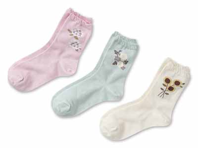 予約　麻混ゆったり花柄ソックス写真