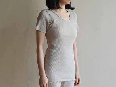 予約　リブ半袖シャツ　グレー写真