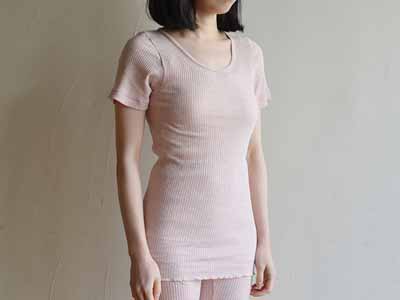 予約　リブ半袖シャツ　ピンク写真