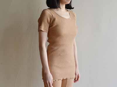 予約　リブ半袖シャツ　ブラウン写真