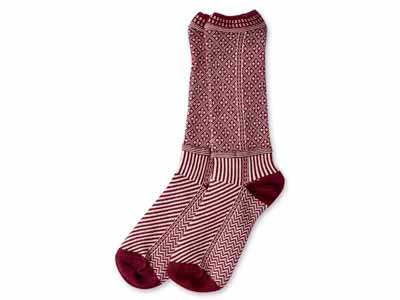 予約　オーガニックコットン混　フォークロアソックス　ボルドーベース写真