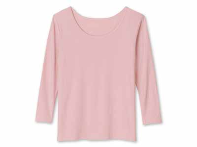 予約　綿100％あったか発熱8分袖インナー（ピンク）Ｍ写真