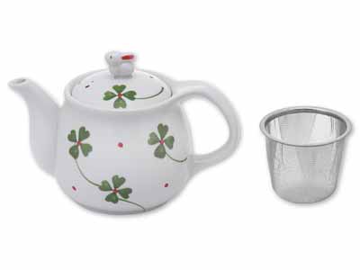 予約　有田焼　四つ葉のクローバーポット（カゴ網付）写真