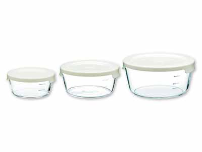 耐熱ガラス製保存容器丸3コセット　オフホワイト　ＭＳＴ−3018−ＯＷ写真