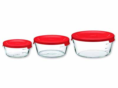 耐熱ガラス製保存容器丸3コセット　レッド　ＭＳＴ−3018−Ｒ写真