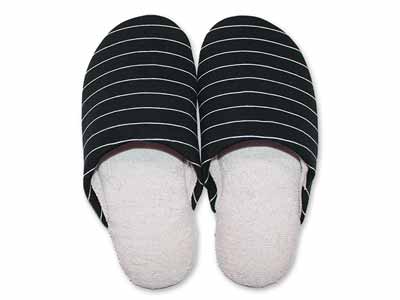 予約　Ａｇ＋洗えるスリッパ　Ｌサイズ　ボーダーブラック写真