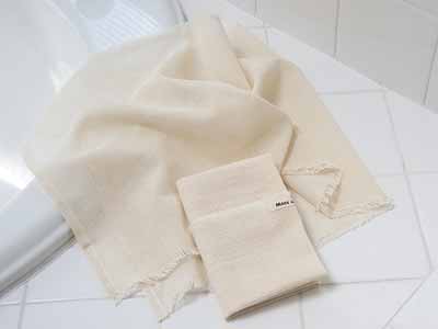 予約　からみ織フリンジボディタオル2枚（きなり）写真