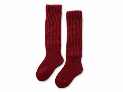 予約　日本製　内側シルクレッグウォーマー付きふっくらパイル靴下　茜色写真
