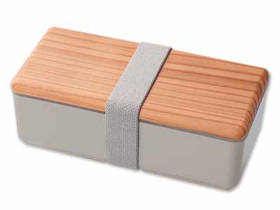 予約　木蓋のお弁当箱　保冷蓋付　グレー写真