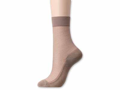 予約　薄手メッシュ足底綿麻ソックス　モカ写真