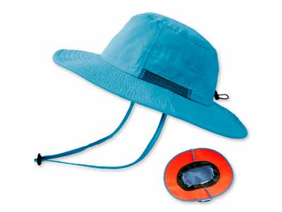 バイカラー撥水ハット型ヘルメット　ブルー×オレンジ写真