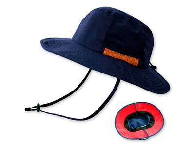 バイカラー撥水ハット型ヘルメット　ネイビー×レッド写真