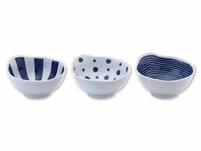 予約 indigo藍玉たっぷり手付ボウル(3柄組)写真