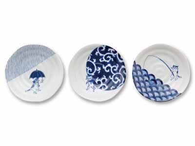 予約 美濃焼 ソメネコ 中皿(3柄組)写真