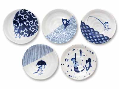 予約 美濃焼 ソメネコ 取小皿(5柄組)写真