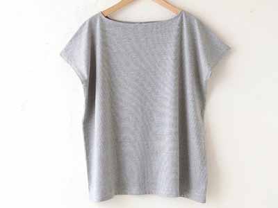 予約　ボートネック・フレンチＴシャツ　メランジ天竺ｗａｂｉｓａｂｉグレー写真