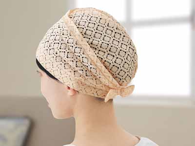予約　綿混レースおしゃれキャップ　ベージュ写真
