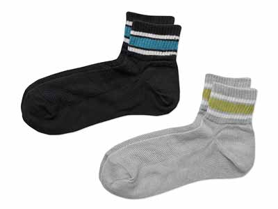 予約　日本製　接触冷感メンズボーダーメッシュＬ型ヒールソックス　2色組写真