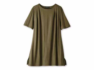 予約　ｅｃｌａＴ　ｓｔｙｌｅまるで木陰のひんやり肩タック　チュニックワンピ　カーキ　Ｍ写真