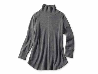 予約　ｅｃｌａＴ　ｓｔｙｌｅ毎日活躍コットンワッフルゆったりチュニック　杢チャコール　ＬＬ〜3Ｌ写真