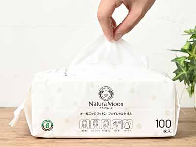 ナチュラムーン　オーガニックコットン　フェイシャルタオル　100枚入写真