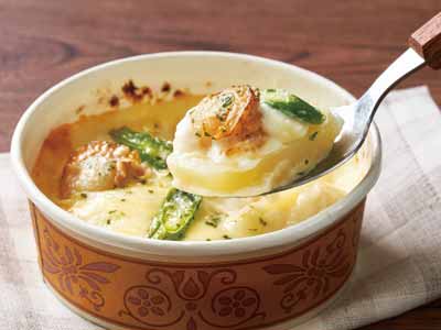 北海道産帆立とアスパラのポテトグラタン写真