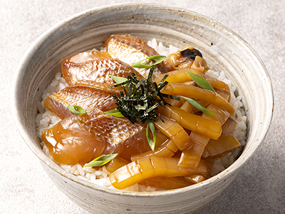 頒布会キャンセル分販売・新潟県産れんこだいとあおりいかの漬け丼（醤油味）写真