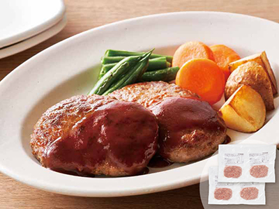 【お得な2パック】冷凍のまま焼ける　国産合挽肉の生ハンバーグ100G×2×2パック写真