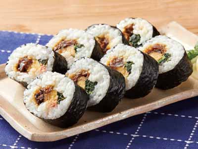 予約1／26週　カットしてある五目太巻き寿司写真