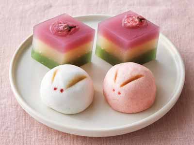 予約2／23週　桃の節句の和菓子セット（うさぎ雛・ひしようかん）写真