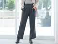 予約 eclaT style スタイルアップ 上品ワイドパンツ チャコールグレー M_2