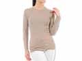予約　シルク　リブニット丸首ラグラン袖　ベージュ　Ｌ−ＬＬ